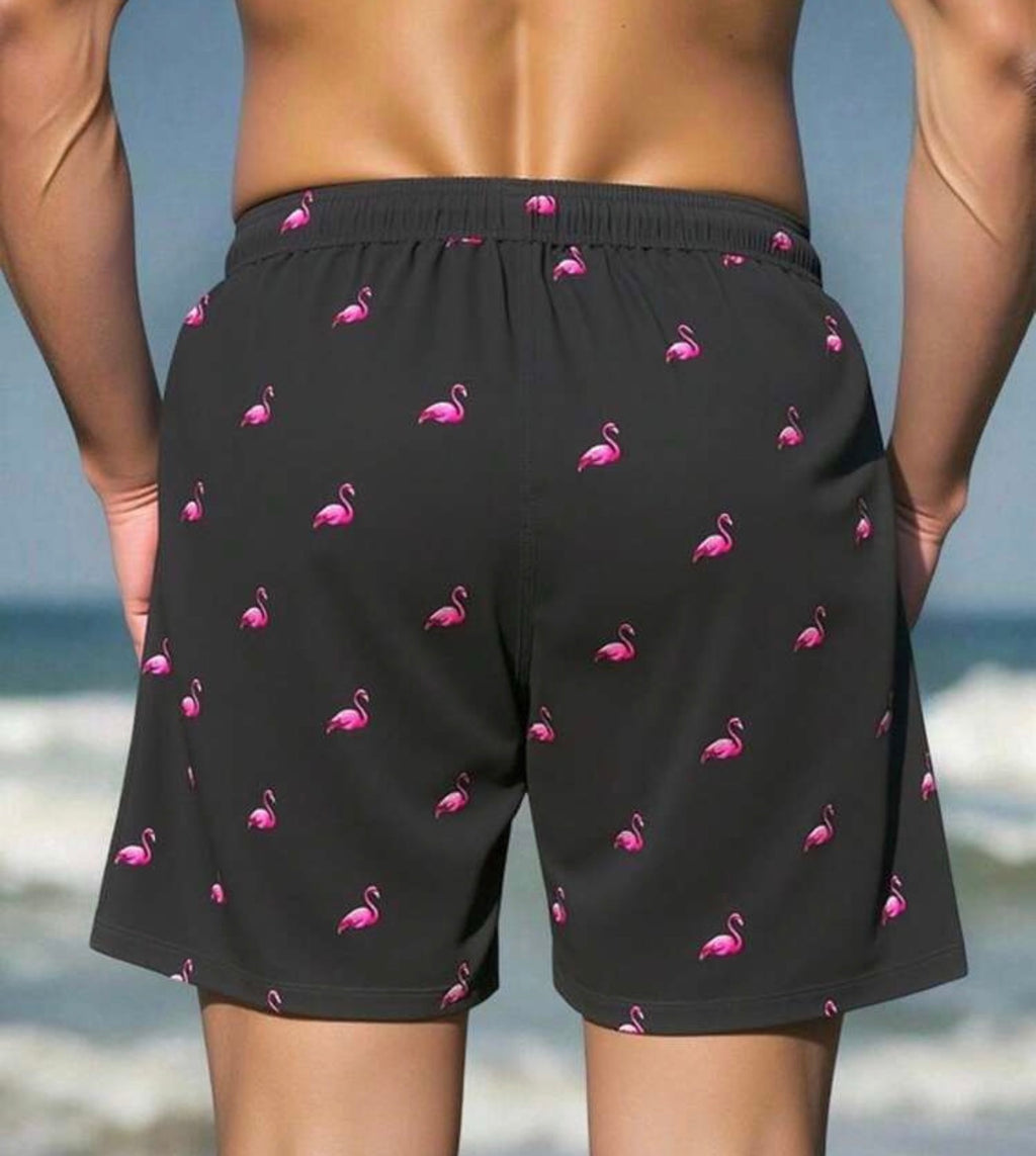 Flamingo print swim trunks